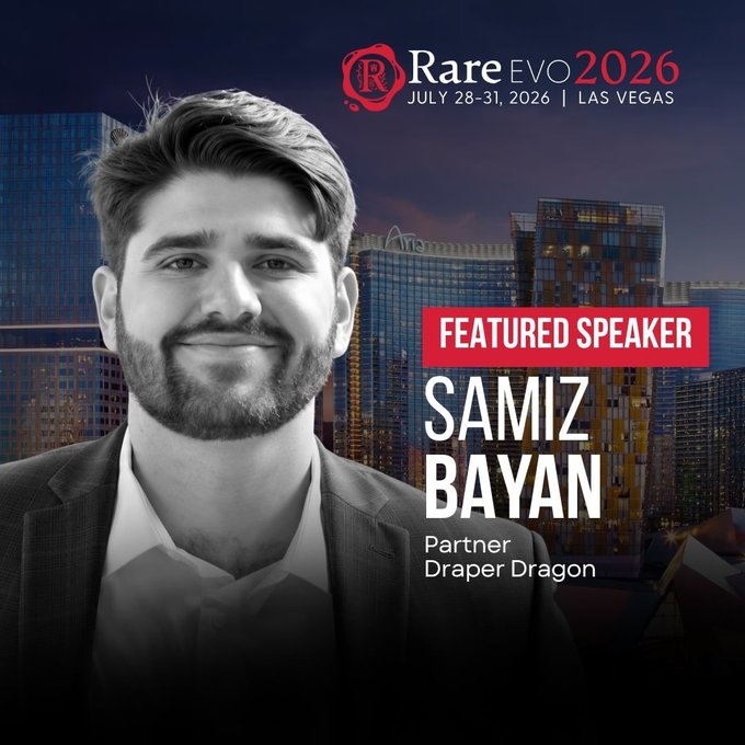 Samiz Bayan, Partner at Draper Dragon, is featured as a speaker at Rare Evo 2026 in Las Vegas (July 28-31, 2026), announcing his participation in a panel on ecosystem and community growth alongside representatives from XRPL, Cardano, and Avalanche.