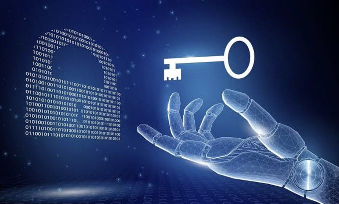 A glowing digital hand cradles a key, with binary code and a blockchain symbol forming the shape of an "OK" beside it, symbolizing the foundational infrastructure and security behind cryptocurrency. This visual reinforces the post's message that the real crypto winners will be the underlying "picks and shovels" like $LINK, $ETH, and $SOL rather than flashy applications.