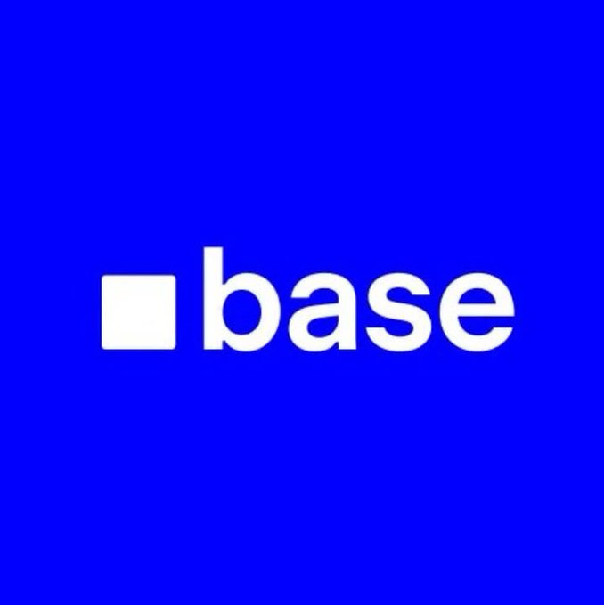 The Coinbase 'base' logo, featuring a white square and the word 'base' in lowercase white text on a solid blue background.