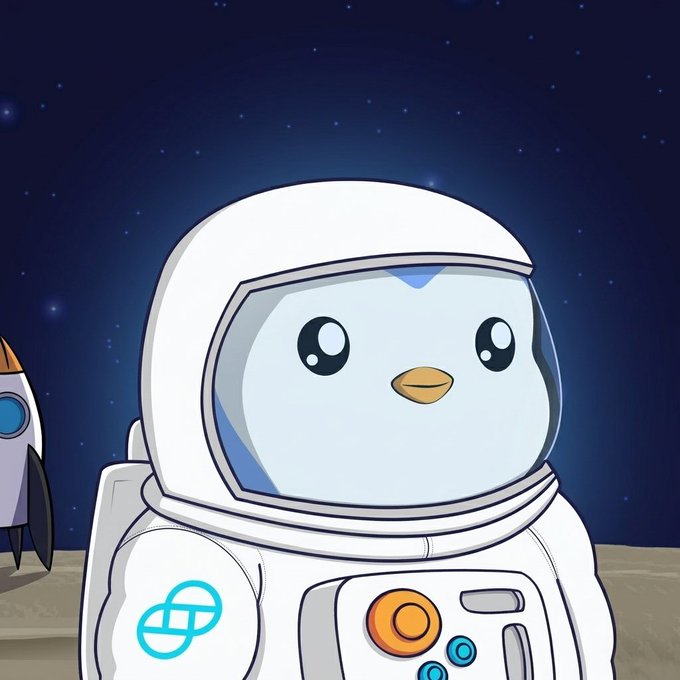 A cute cartoon penguin astronaut in a white spacesuit stands on the moon beneath a starry sky. It reinforces the post’s message, “know the mission,” with a playful space-exploration theme.