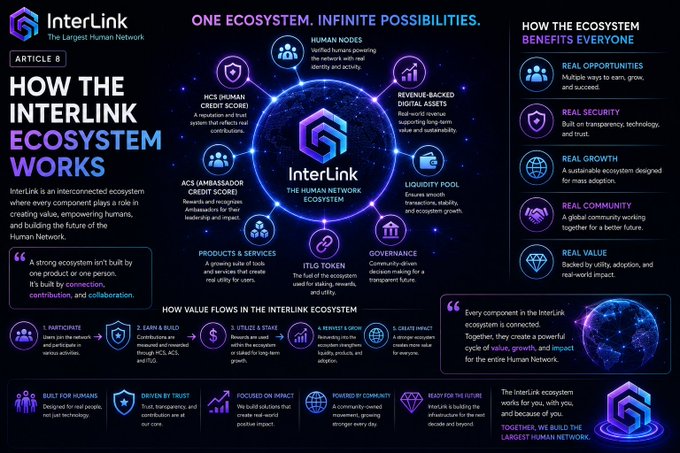 The image features a large poster or infographic that explains the role of ITLG within an ecosystem. The poster highlights the importance of ITLG as one of the key reward mechanisms for ecosystem participants. It emphasizes that ITLG serves not only as a distribution mechanism but also as a means to connect rewards with ecosystem participation, thereby encouraging content creation and fostering collaboration among users.