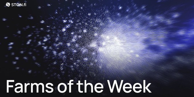 A graphic with a blue particle burst design and the text 'Farms of the Week' along with a 'STQN.fi' logo.