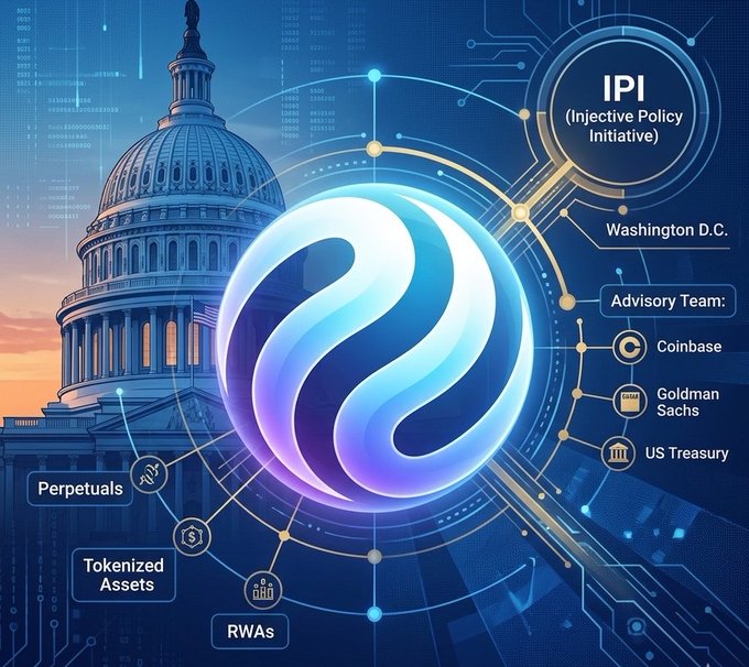 The image shows an illustration of an injective policy with a large globe at its center. The globe is adorned with various lines and symbols representing different aspects, including "I'VE noticed a rather interesting story surrounding @injective" that suggests the market is looking towards new or emerging technologies like blockchain. This information about Injective's new direction can be seen in relation to the main image of the injective policy.
