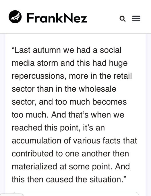 A FrankNez article excerpt discussing how a social media storm last autumn had huge repercussions in the retail sector, leading to an accumulation of various facts that materialized and caused a situation.