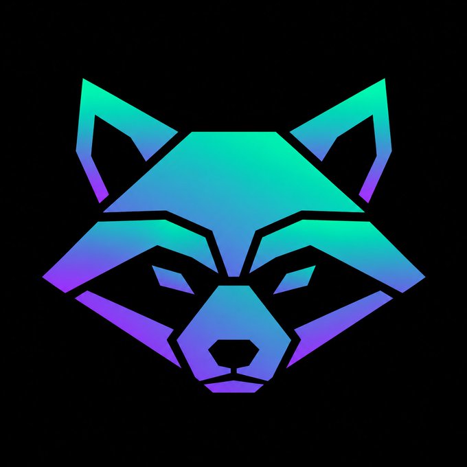 A geometric, angular fox head logo with a gradient color scheme transitioning from green at the top to purple at the bottom on a black background.