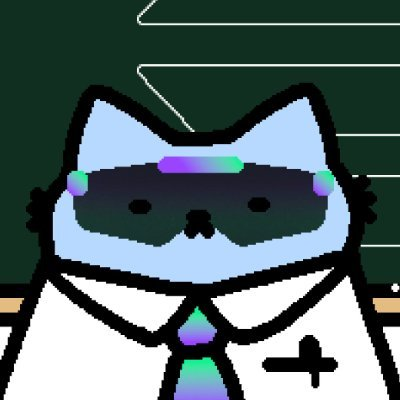 The image features a cartoon cat wearing a tie, standing against a green background with a chalkboard or whiteboard behind it. The cat appears to be dressed as a businessman, wearing a suit and tie. The caption below the image reads "I’ve been following @FabianoSolana for a while, and this work on research is exactly the kind of value we need more of in the DKS!".