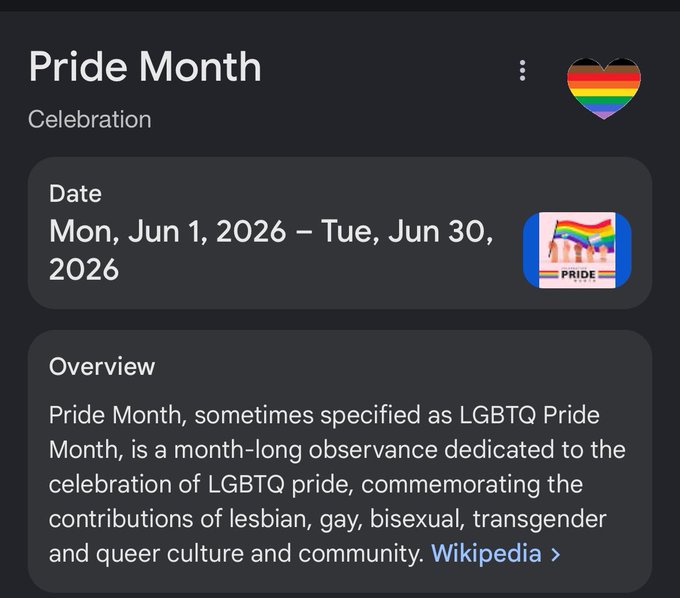 The image shows a screenshot of a Facebook post that celebrates Pride Month. The post features a date, a heart, and an article about LGBTQ pride events. It also includes a link to an LGBTQ pride page where they have listed all their recent celebrations. The text on the screen mentions that someone might be considering coming out in October.