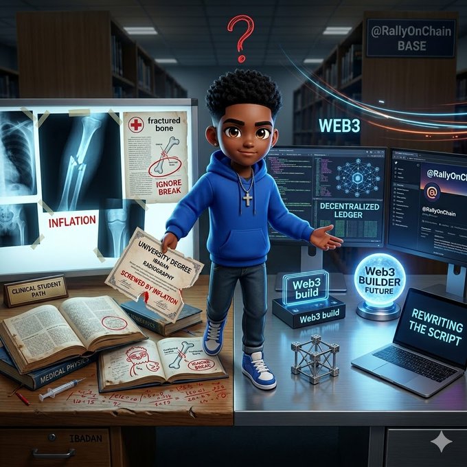 The image features a cartoon boy standing at a desk surrounded by various objects such as books, a laptop, and a computer monitor. The boy appears to be holding a certificate or diploma while looking confused. In addition to these items, there are also two laptops on the desk - one near the center of the scene and another towards the right side. A mouse can be seen in front of the left laptop.

The background of the image is filled with bookshelves, indicating that this setting might be a library or a study area. The presence of these objects suggests that the boy could be a student who has recently graduated from school and is now working on his own projects related to web development.