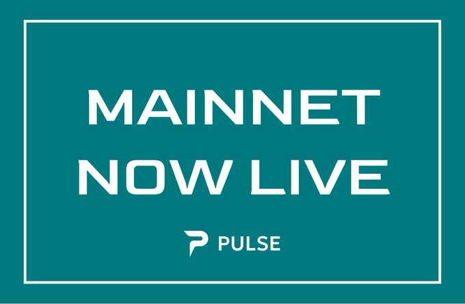 A teal graphic with white text announcing 'MAINNET NOW LIVE' above the Pulse logo.