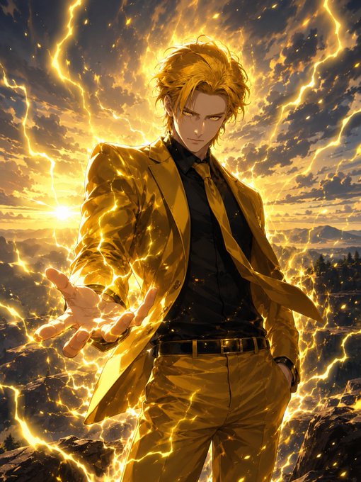 The image features a man dressed in a yellow suit, standing against a backdrop of a stormy sky with lightning bolts. The man appears to be wearing a tie as well. The caption for the image reads "Good Afternoon Friends Just earned 4.57 Quacks on @wallchain in one day Turn insights into rewards and climb the leaderboard Use my referral link - quacks".