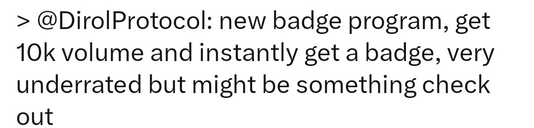 A tweet from @DirolProtocol announcing a new badge program offering 10k volume and an instant badge. The accompanying post clarifies that participants who used the previously shared @DirolLabsX list would have earned 55k–100k $JAMES tokens ($250–$500), positioning the program as a source of "Monad based alphas."