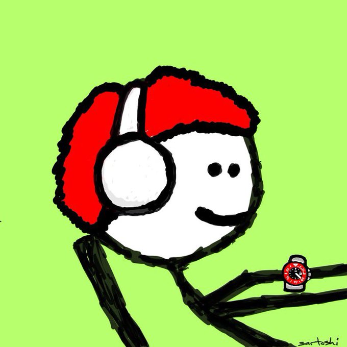 This crudely drawn figure sporting red headphones and a bitcoin logo on its watch, signed "satoshi", perfectly embodies the "crypto punks" theme. The image artistically represents the early days of cryptocurrency culture and its pioneers.