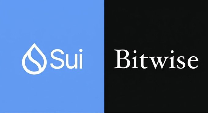 Side-by-side logos of Sui (blue background with water drop icon) and Bitwise (black background).