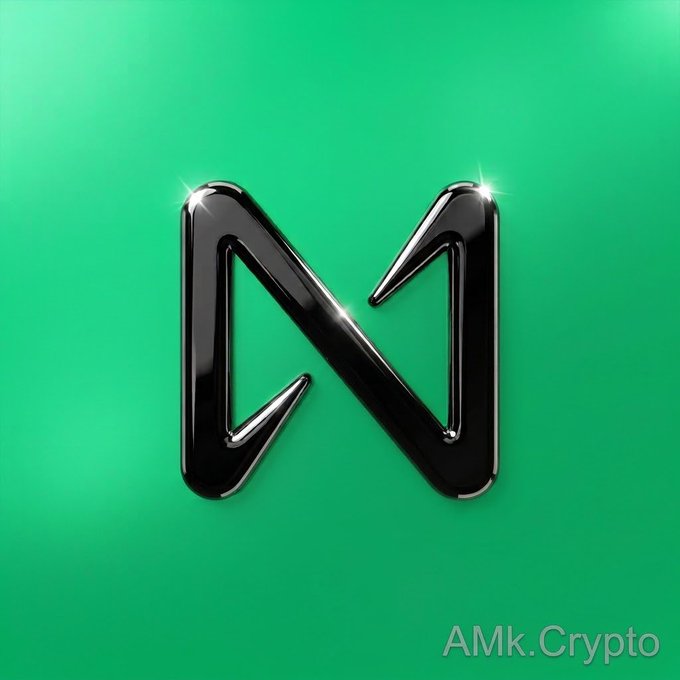A glossy black stylized 'N' logo on a green background with the text 'AMk.Crypto' in the bottom right corner.