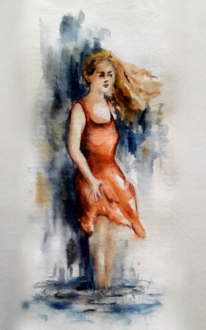 A watercolor painting depicts a woman in a flowing orange dress with windswept hair, rendered in loose, expressive brushstrokes against a blue and ochre background.

Related to the post: This appears to be digital artwork created using Transient Labs' tools, as the loose watercolor style and ethereal composition are characteristic of AI-generated or digitally assisted art often shared within the crypto/NFT art community.