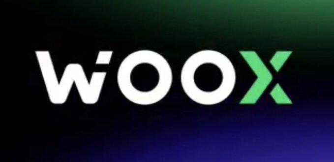 The image displays the "WOOX" logo in white and green lettering against a dark gradient background of green and blue. This is the branding for WOO X Japan, the platform hosting the giveaway that offers a 20 USDT prize to one winner who follows their social media and joins their Telegram channel.