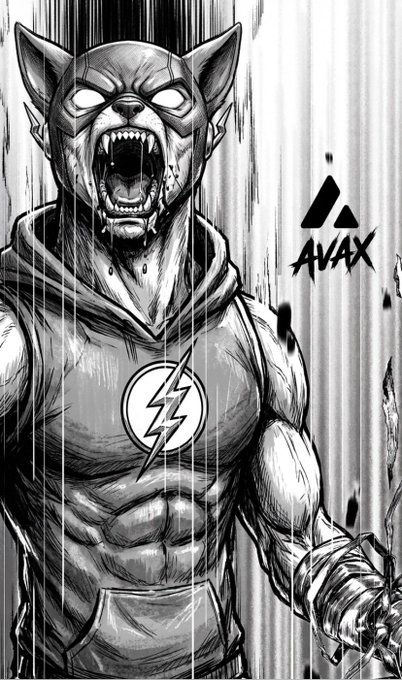 A black and white manga-style illustration of a snarling anthropomorphic feline character wearing a Flash superhero costume, with the text 'AYAX' in the corner.