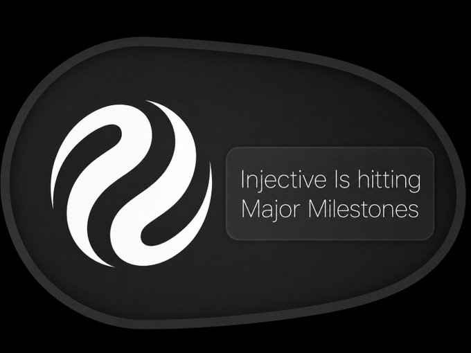 A dark promotional graphic featuring the Injective logo (a swirling white symbol) with the text 'Injective Is hitting Major Milestones' displayed beside it.