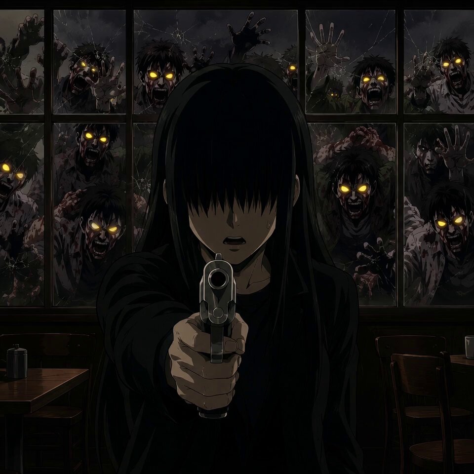 The image features a person holding a gun, with a dark background that includes multiple zombie-like figures. The caption reads "When the dead rise will you let fear consume you? Or will you overcome?" This suggests that the scene might be from an anime or comic book where the main character is facing a threat and must decide whether to succumb to fear or fight back against it.

The image also includes a reference to the post "Go back, you've been here before Can't escape the oncoming waves of change $STAR Remembers | $HBAR Overcomes". This could be an inside joke between the creator and fans, hinting at the character's backstory or the series' theme. The presence of chairs in the background further supports this idea, as they are often found in settings where characters gather to discuss their plans or share stories about their adventures.