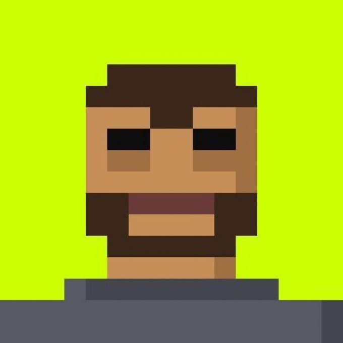 A pixel-art portrait of a bearded man with brown hair against a bright yellow-green background, styled like a retro 8-bit video game character to represent the "Trader NFT" avatars described in the post.

The minimalist, blocky design visually reinforces the NFT concept by presenting a tradable digital character, while the post highlights that 7,500 of these Trader NFTs are launching on Robinhood Chain with autonomous wallet functionality and a mint price of 0.0008 for the first 3k.