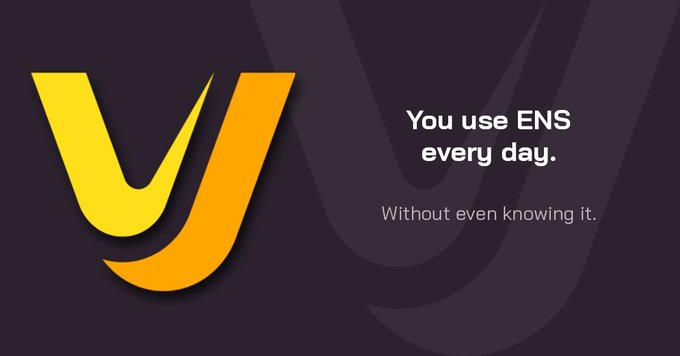 A promotional graphic for 'ENS' (Ethereum Name Service) with the text 'You use ENS every day. Without even knowing it.'