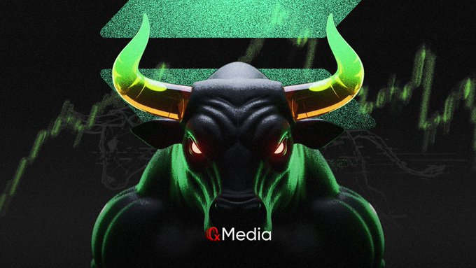 A menacing black bull with glowing green horns and red eyes set against a green candlestick chart background, branded with the 'CXMedia' logo at the bottom.