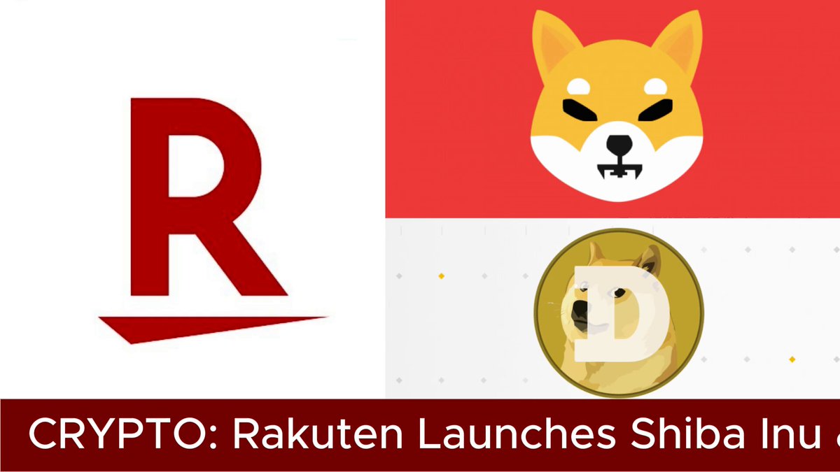 The image features a poster with three different logos, including one that says "Rakuten Launches Shiba Inu" and another that says "Dogecoin Photo Contest Rewards Program Japan's Rakuten Wallet". The text on the poster suggests that users can win rewards for taking photos of the logos. This could be an advertisement or promotion related to a contest where participants are encouraged to take pictures of the logos, which will then be used by the Rakuten wallet as part of their reward program.
