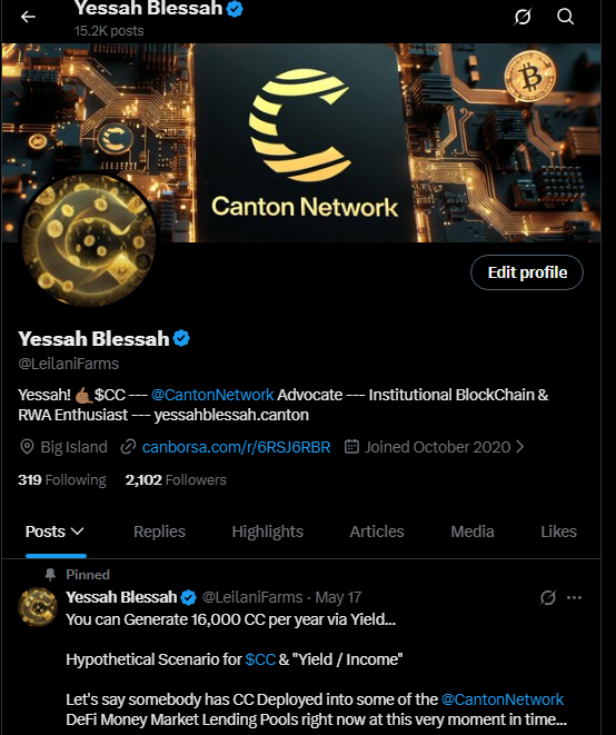 The image shows a social media post from a company named Canton Network, which has a black background with gold text. The post includes a link to an article about the company's founder, Vessah Bloght. There are also mentions of other people and posts on Twitter, indicating that this is part of a larger conversation or network. The image focuses on the post itself rather than the content within it.