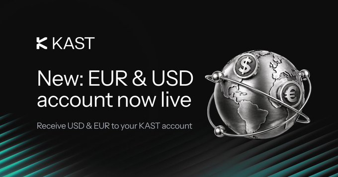 The image features a silver globe with dollar signs on its surface, surrounded by text that reads "New: EUR & USD account now live". The background of the image is black, which contrasts with the silver globe and makes the text stand out. The text also mentions receiving payments via ACH, SWIFT, Fedwire, and SEPA, indicating that users can easily transfer funds to their accounts through these payment methods. This feature is particularly beneficial for freelancers who need a secure and convenient way to receive payments from clients in different countries.