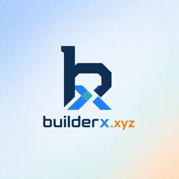 A logo for builderx.xyz featuring a stylized 'h' and 'x' in blue and green on a light gradient background.
