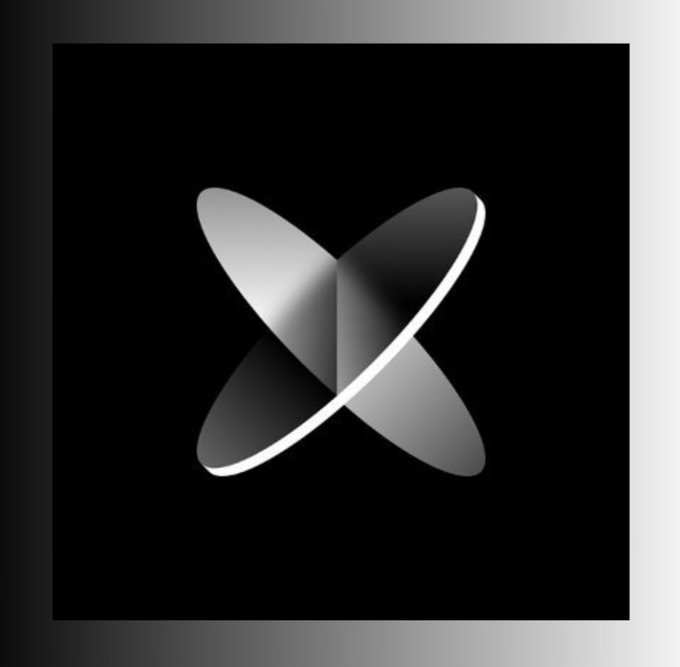 A minimalist black and white logo featuring an interlocking, stylized 'X' shape on a dark background.