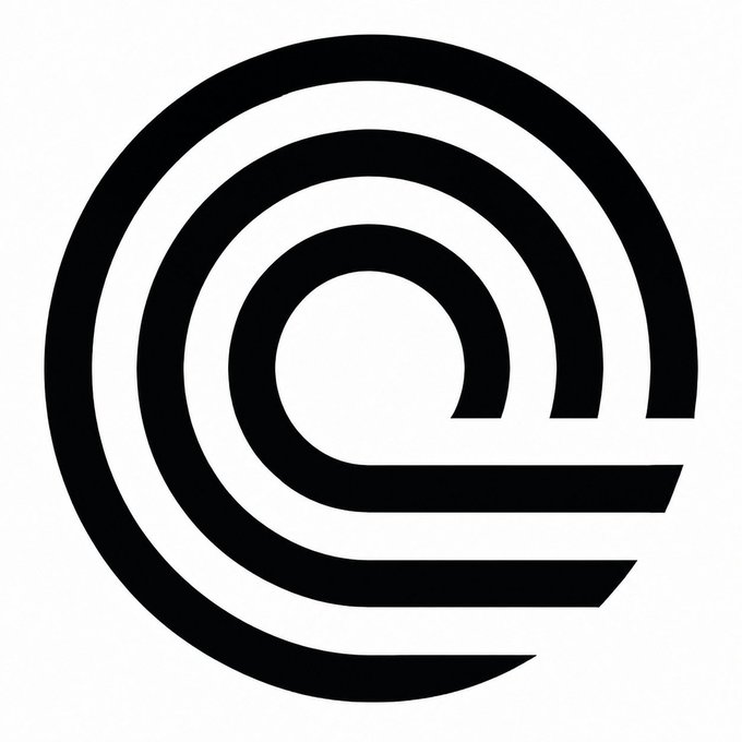 A minimalist black and white logo consisting of concentric, stylized curved lines forming a circular shape with an open center, resembling a digital or tech symbol.