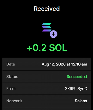A screenshot of a successful Solana transaction confirming receipt of 0.2 SOL on August 12, 2026, which was used to purchase 6,000,000 $BULLPURR tokens via the address 3XRR...8ynC, as described in the accompanying promotional post.
