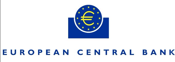 The European Central Bank logo is displayed, featuring a blue euro symbol surrounded by yellow stars within a semicircle above the text 'EUROPEAN CENTRAL BANK'.