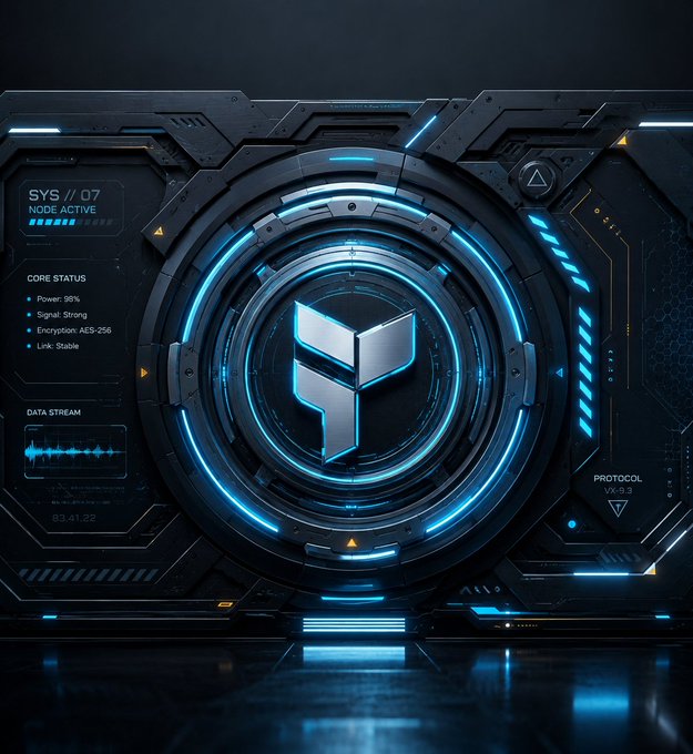 The image features a digital design with a futuristic-looking blue circle containing a silver logo. The background is black, contrasting with the blue circle. There are some numbers and texts within the image, as well as a small triangle at the bottom left corner. It seems like an advertisement or promotional material for some technology or concept that focuses on user experience over complicated infrastructure, such as Web3.