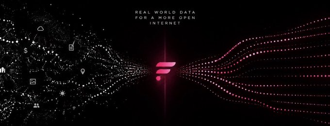 A digital graphic with the text 'REAL WORLD DATA FOR A MORE OPEN INTERNET' featuring a stylized pink logo between flowing streams of white and pink dots that suggest data connectivity.