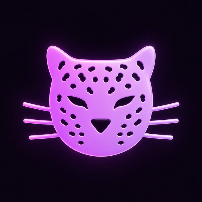 A glowing neon purple cat mask icon with whisker-like bars floats against a dark background, evoking a playful, "Songbird" emblem. The image visually hints at the cryptic "Fat Leopards Songbird" tease tied to the Flare Network bridge announcement.