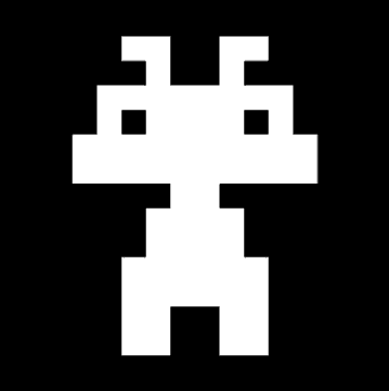 A pixelated white character figure (resembling a stylized frog or alien with antenna-like protrusions) rendered on a black background, likely representing an inactive/temporary Friend NFT in its static portrait form, in contrast to the animated isometric onchain versions referenced in the post.