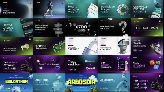 A grid of various digital advertisement thumbnails includes titles such as "Vanguard BREAKDOWN," "How to Activate Your Card," "$700 Challenge CONTEST," and "ARBITRUM SERIES."