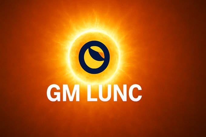 A glowing orange graphic featuring a logo with 'GM LUNC' text, appearing to be promotional artwork related to Terra Luna Classic cryptocurrency.