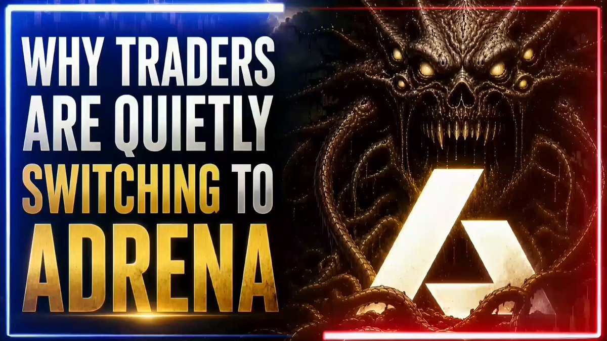 The image features a poster with an intense, creepy monster head at its center, along with some text that reads "Why traders are quietly switching to Adrena" above the monster's face. The caption explains that a new generation of traders has already started using cryptocurrency and it is worth watching for those interested in joining them.