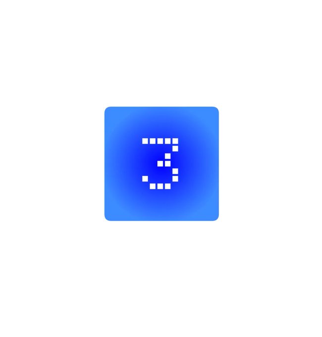 A blue gradient square icon with rounded corners displaying the number '3' in white, dot-matrix style font on a white background.