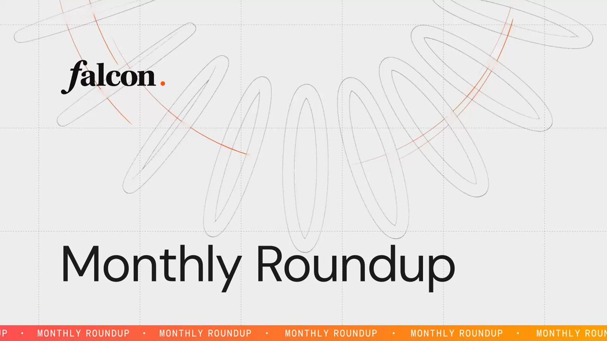The image features a white background with black text that reads "Monthly Roundup" at the top of the page. Below this, there are two dollar rails moving in the same direction, which suggests that the content might be related to cryptocurrency or digital assets. The text also mentions that Falcon now has two dollar rails and extends Falcon into regulated institutional workflows, using DeFi-native, multi-collateral use cases. This implies that Falcon is being used for financial services within the regulatory framework of institutions like banks and exchanges.