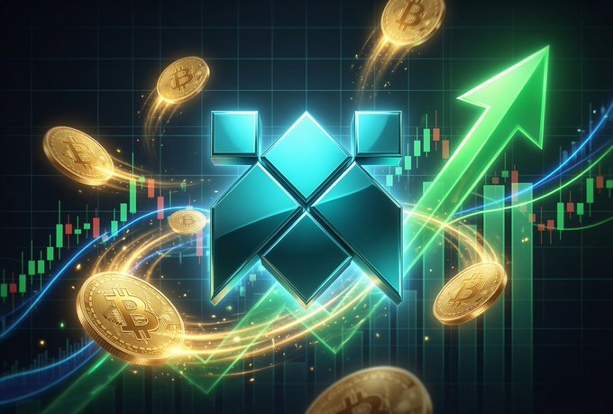A glowing teal Ethereum logo takes center stage, surrounded by floating Bitcoin coins and a vibrant green upward arrow cutting through candlestick charts, symbolizing the post's message of crypto recovery with BTC climbing above $61,300 and ETH following suit on bullish green charts.