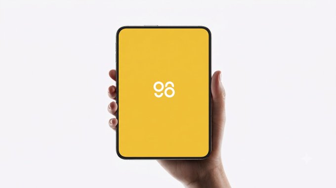 A hand holds up a smartphone with a bright yellow screen displaying the white "98" logo of Coin98, previewing the wallet's sleek minimalist design as a mobile app.