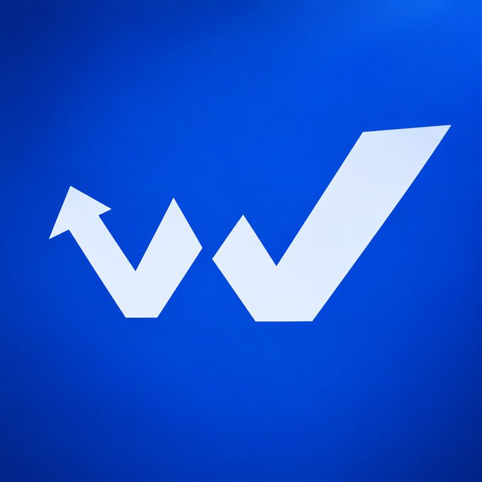 A stylized white logo featuring a zigzag line that incorporates an upward-pointing arrow on the left, set against a blue gradient background.