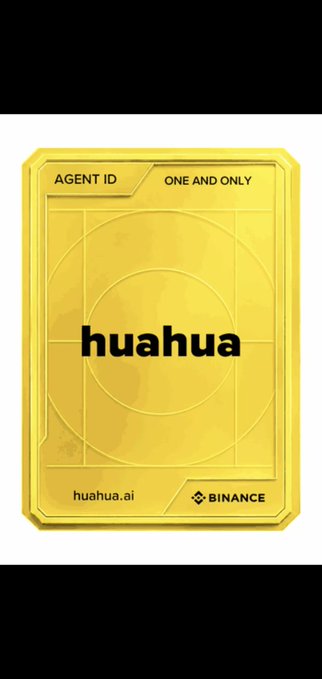 A gold Binance “Agent ID” card prominently displays the name “huahua,” with “AGENT ID,” “ONE AND ONLY,” “huahua.ai,” and the BINANCE logo also visible. It illustrates Binance’s identity-tag concept for making Web3 transfers without relying on long wallet addresses.