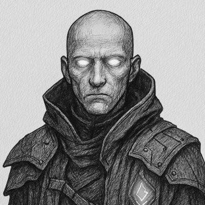 The caption for this image could be: "A stern, otherworldly figure stands with piercing eyes and armor, hinting at a story untold. With the message 'Hey @commonsmade slash @serpinxbt Who is next?', it seems to invite viewers into a deeper narrative or a call-to-action in a larger conversation."