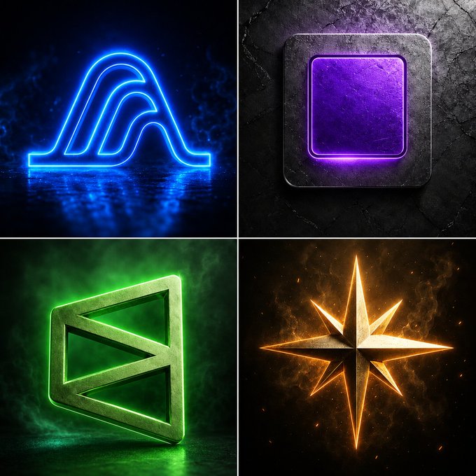 The image features four different logos, each with a unique design and color scheme. The logos include a square purple one, a triangle green one, an arrow pointing upwards, and a star-like design that appears to be made of flames or fire. These logos are displayed in a collage format on the same page, creating a visually appealing and diverse collection of designs for viewers to explore.
