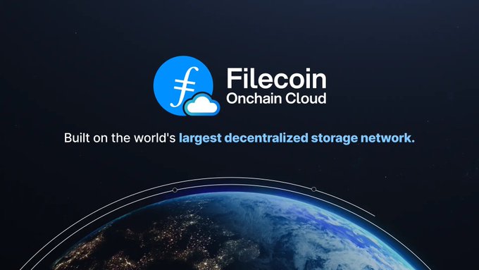 The image features an advertisement for a cloud storage service called "Filecoin", which advertises that they can store up to 1 petabyte (1,073.7 MB) of data at a cost of $2.50 per hour on an independent GPU cloud. The image also shows a globe with the words "Built on the world's largest decentralized network" written below it. The post includes text stating that Filecoin is built on the world's largest decentralized storage network and offers an alternative to traditional centralized storage methods by moving data across different computing centers based on demand, reducing storage costs significantly.